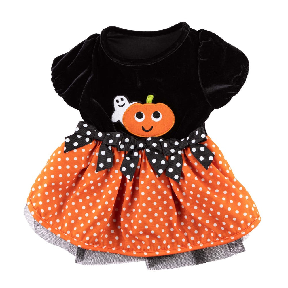 Barker's Bowtique PUMPKIN-GHOST CAP SLEEVE DRESS-BLACK/ORANGE