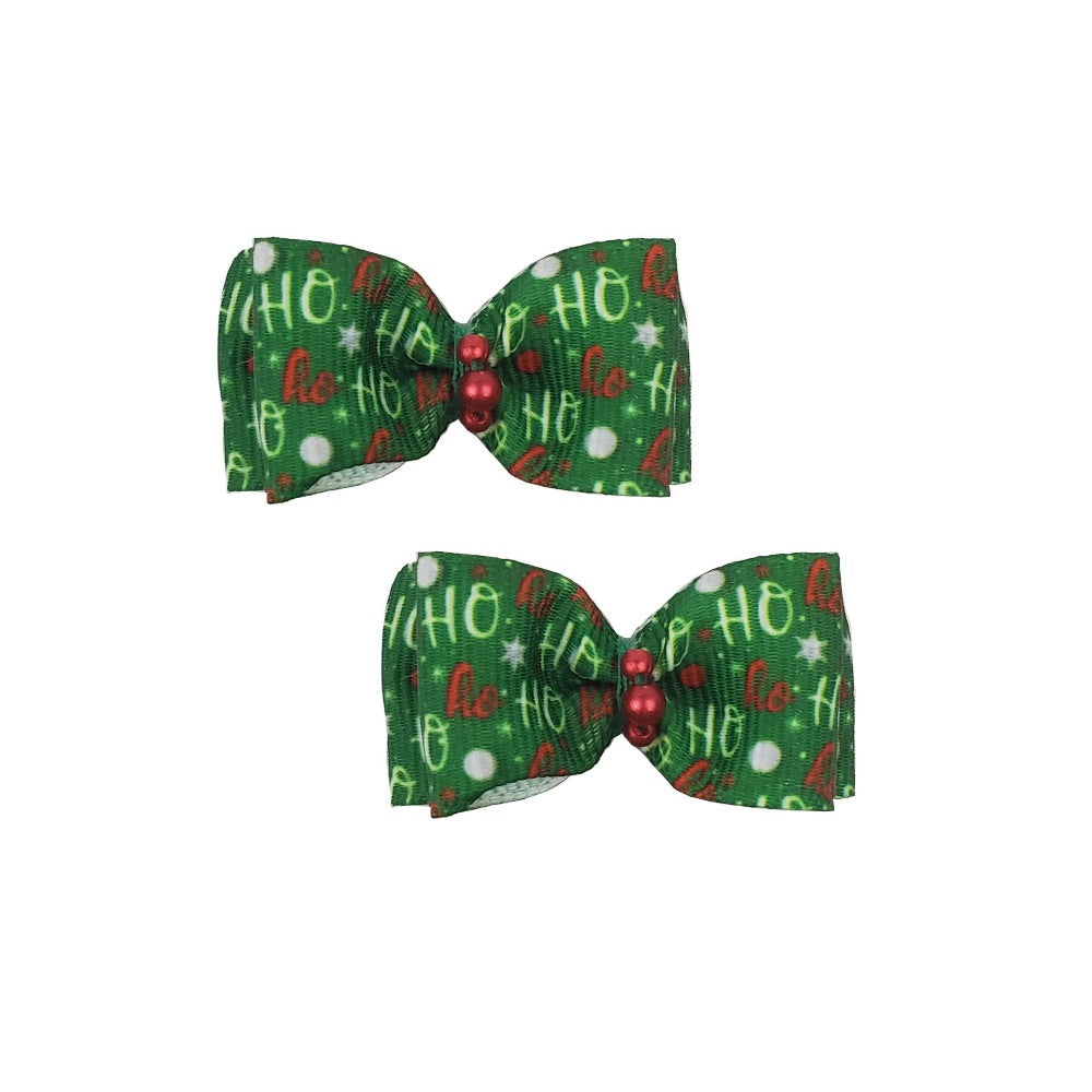 Barker's Bowtique Green Ho Ho Ho Hair Bows - 2 pack