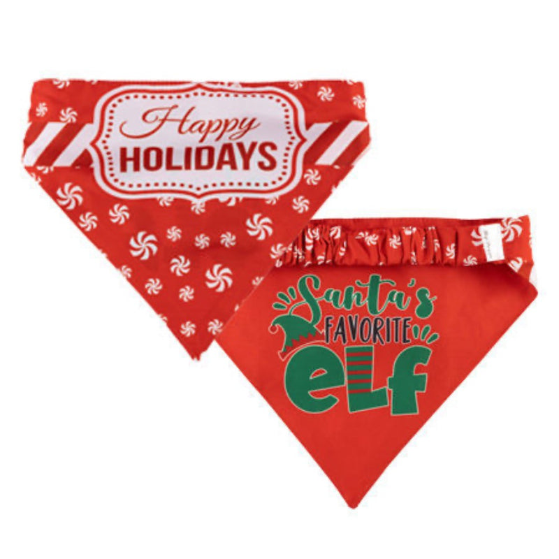 Barker's Bowtique TWO SIDED BANDANA - HAPPY HOLIDAYS/SANTA'S FAVORITE ELF