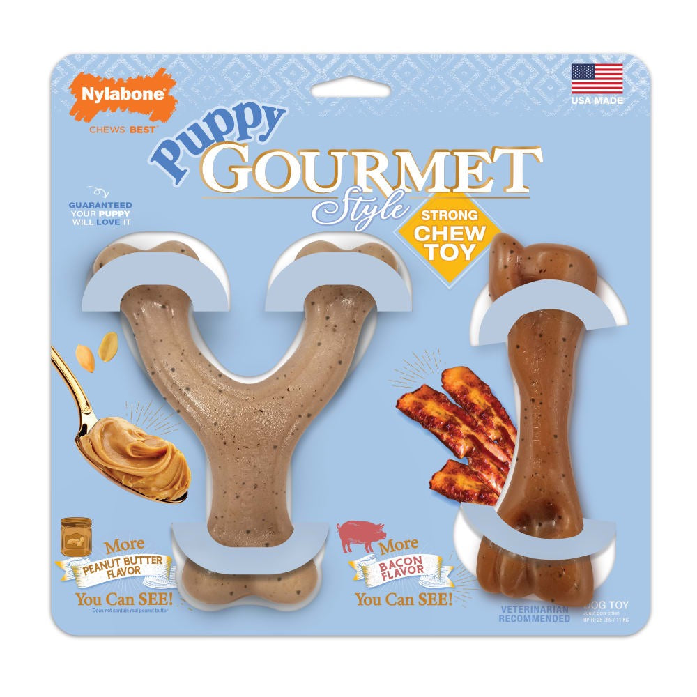 Nylabone Puppy Gourmet Style Strong Chew Toy Bundle Bacon Peanut Butter - Small