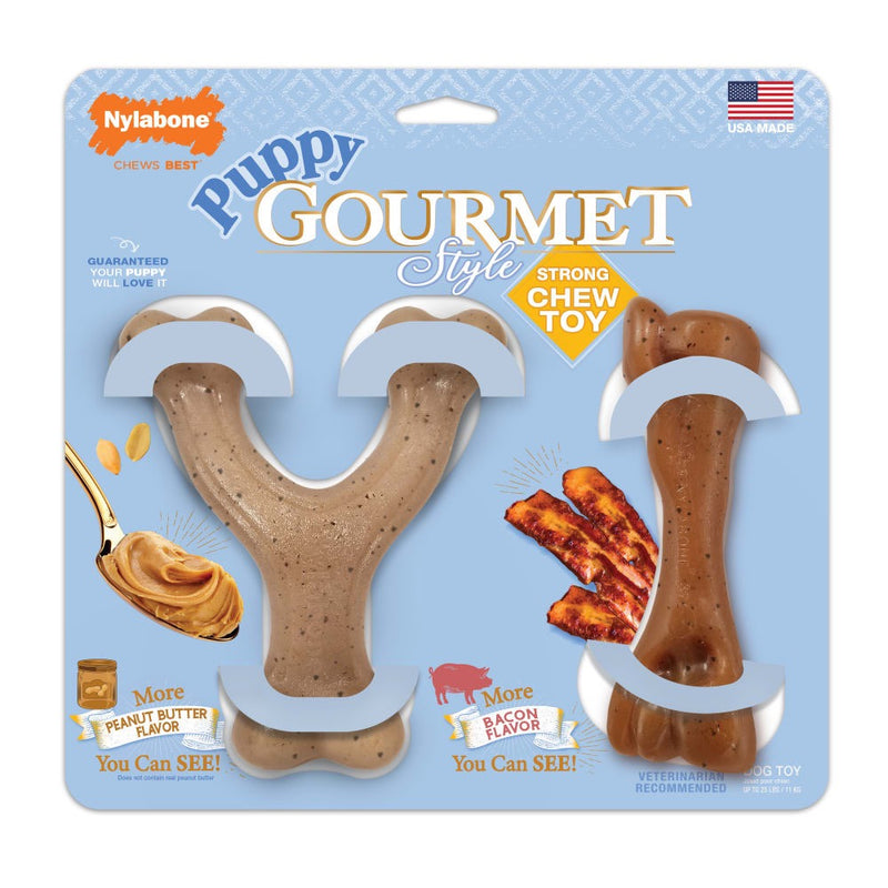 Nylabone Puppy Gourmet Style Strong Chew Toy Bundle Bacon Peanut Butter - Small