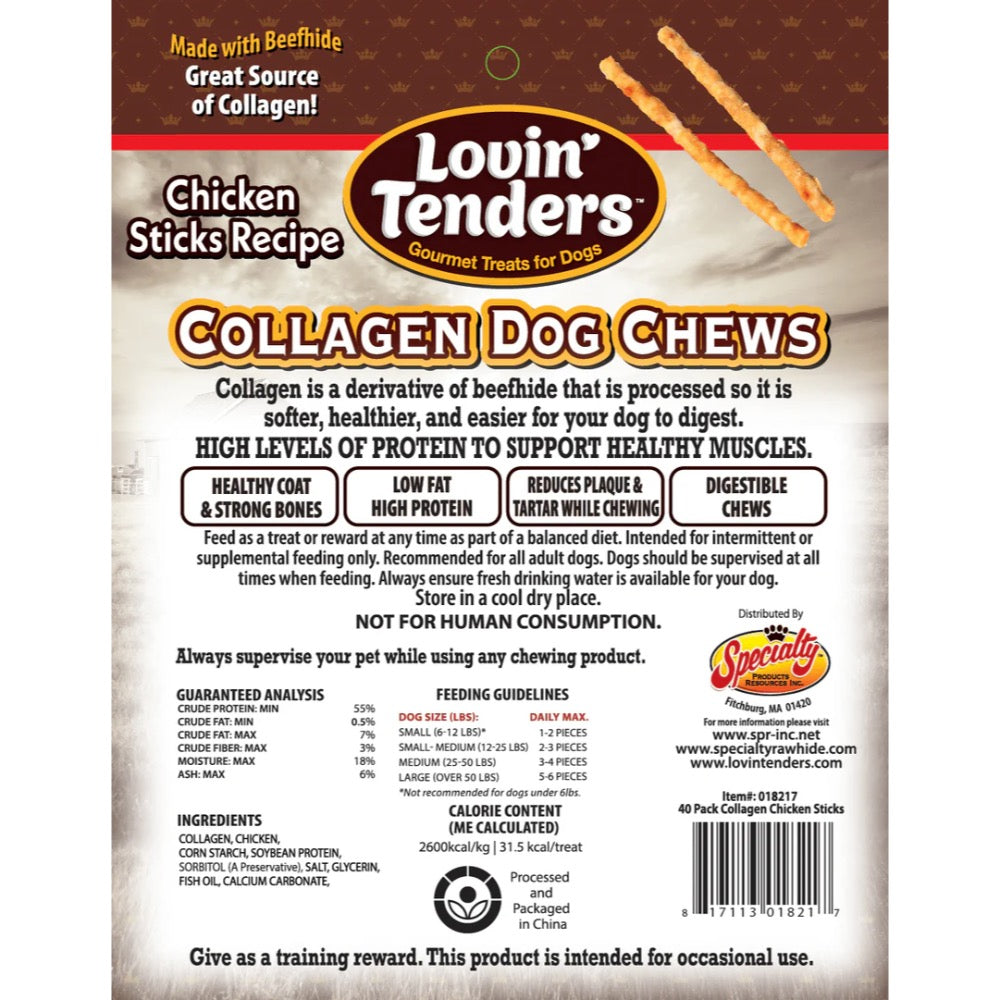 Lovin Tenders Collagen Dog Chews – 5" Crunchy Sticks, 40-Pack (10oz)