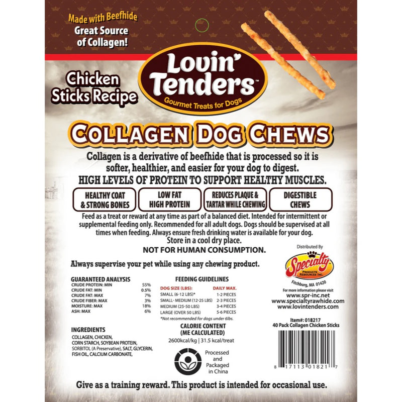 Lovin Tenders Collagen Dog Chews – 5" Crunchy Sticks, 40-Pack (10oz)