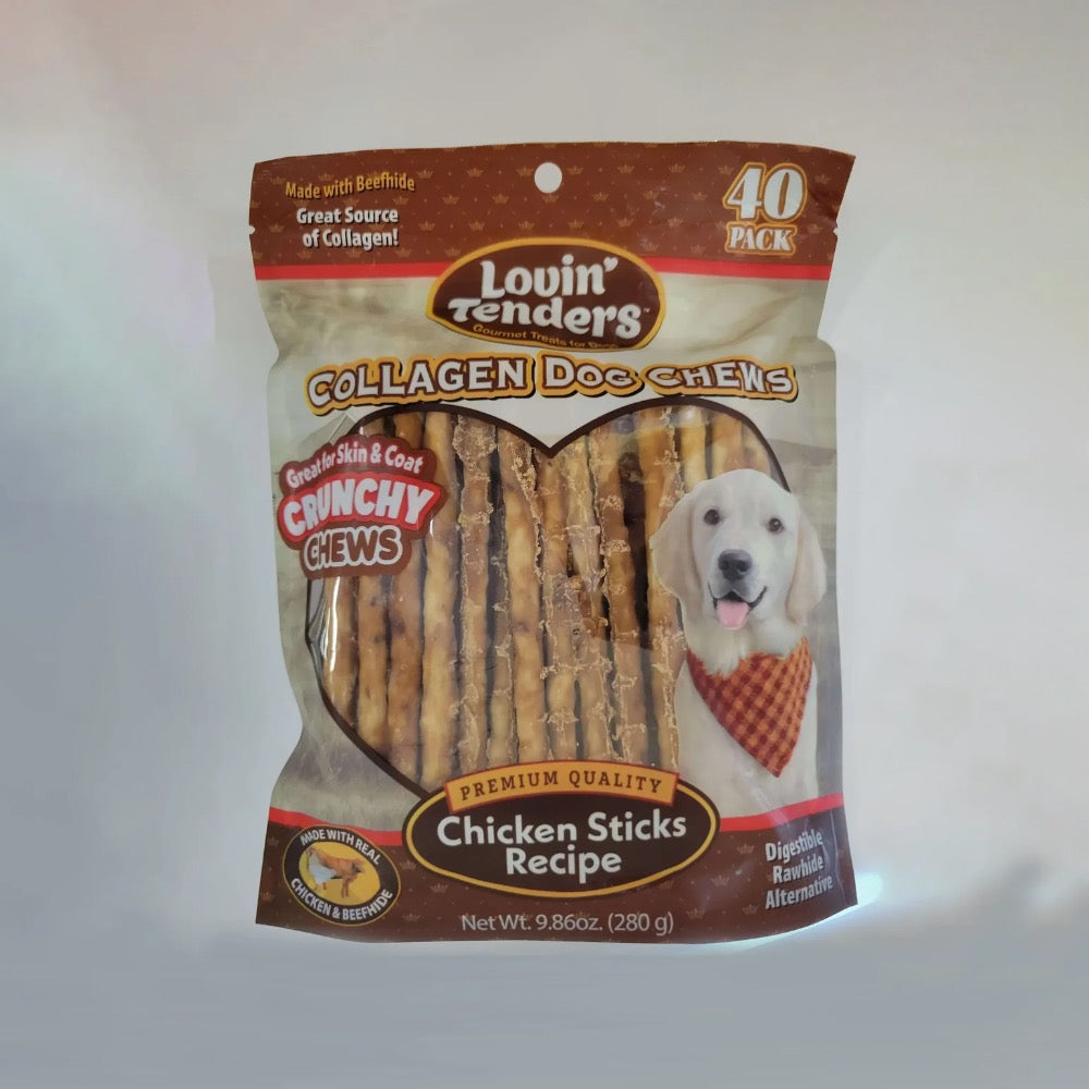 Lovin Tenders Collagen Dog Chews – 5" Crunchy Sticks, 40-Pack (10oz)