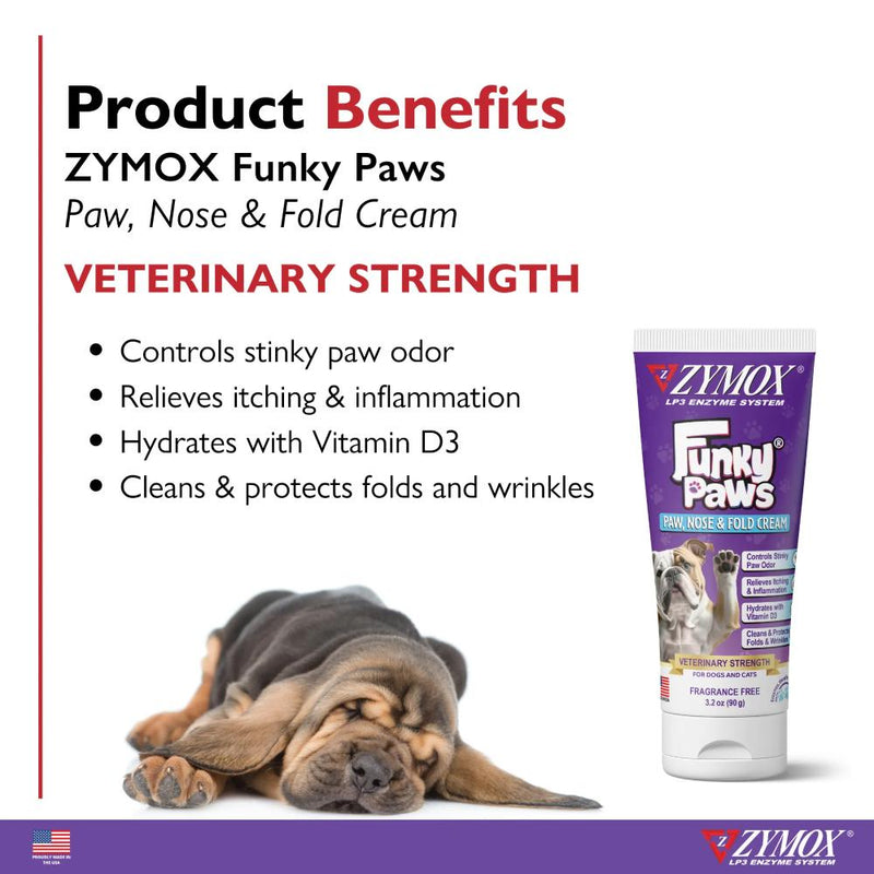 Zymox Funky Paws Veterinary Strength Paw, Nose and Fold Cream - 3.2 oz. tube
