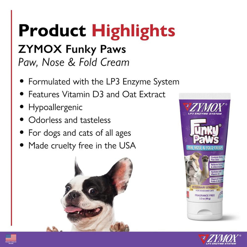 Zymox Funky Paws Veterinary Strength Paw, Nose and Fold Cream - 3.2 oz. tube