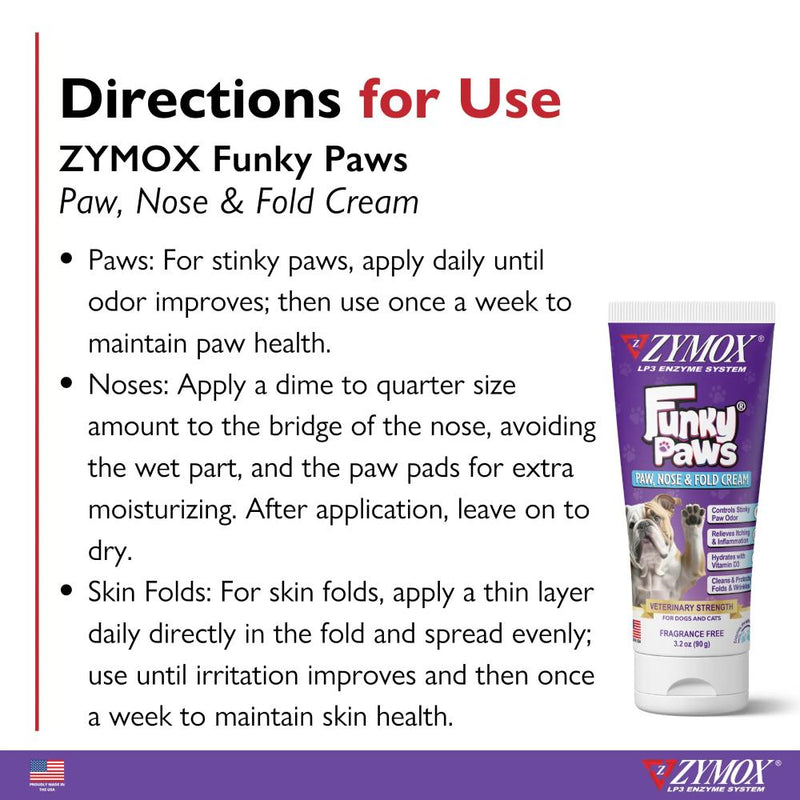 Zymox Funky Paws Veterinary Strength Paw, Nose and Fold Cream - 3.2 oz. tube