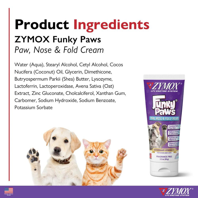 Zymox Funky Paws Veterinary Strength Paw, Nose and Fold Cream - 3.2 oz. tube