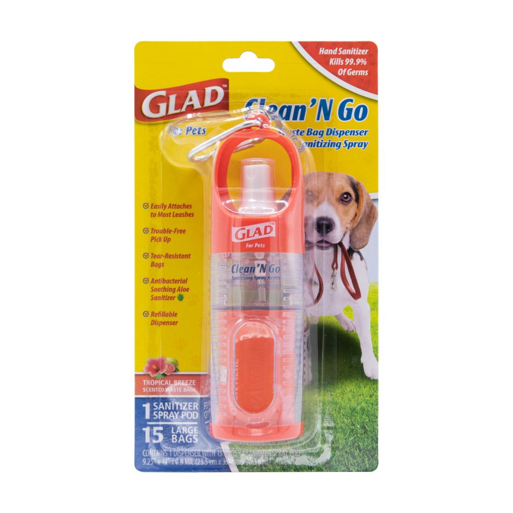 BUY ONE, GET ONE FREE GLAD Clean & Go Wastebag Dispenser + Sanitizing Spray & GLAD Sanitizing Spray Refills-2Pk