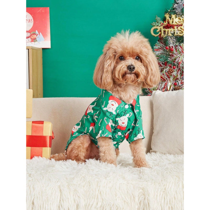 Okang Reindeer & Candy Cane Print Dog/Cat Pet Shirt