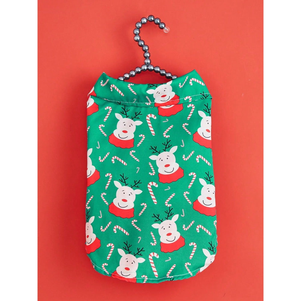 Okang Reindeer & Candy Cane Print Dog/Cat Pet Shirt