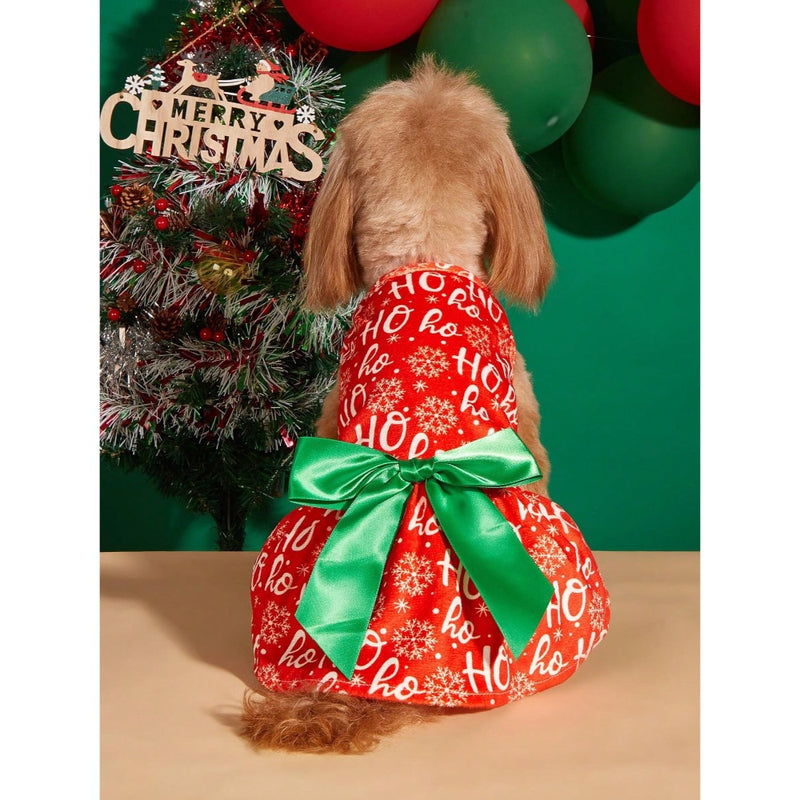 Spice Paws Pet Supplies Christmas Themed Plush Printed Pet Dress