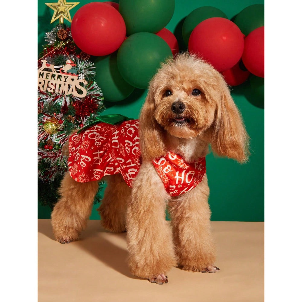 Spice Paws Pet Supplies Christmas Themed Plush Printed Pet Dress