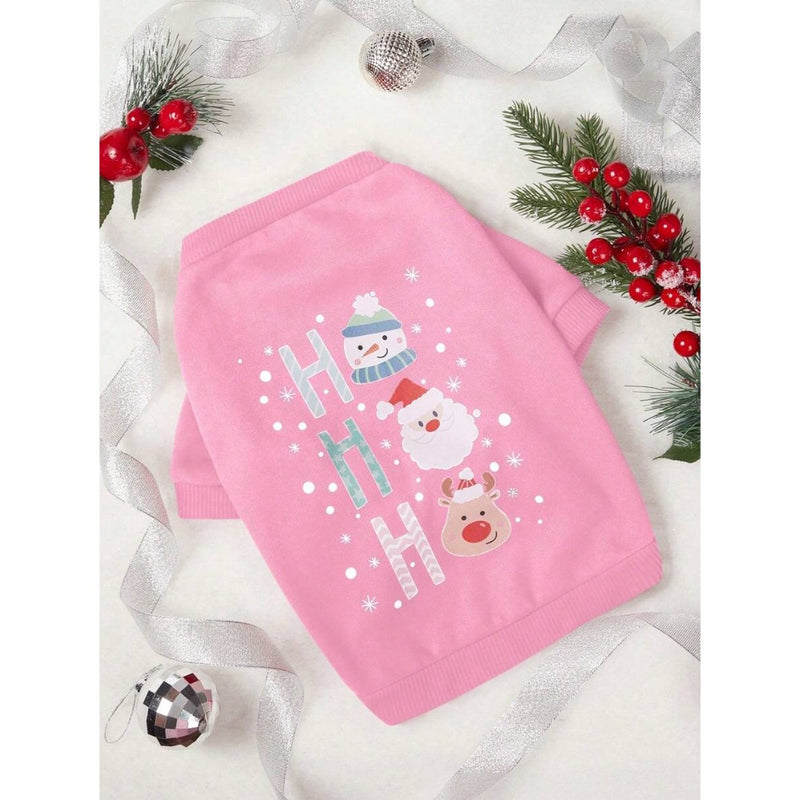 PETSIN Christmas Pink Snowman HOHO Print Crew Neck Sweatshirt