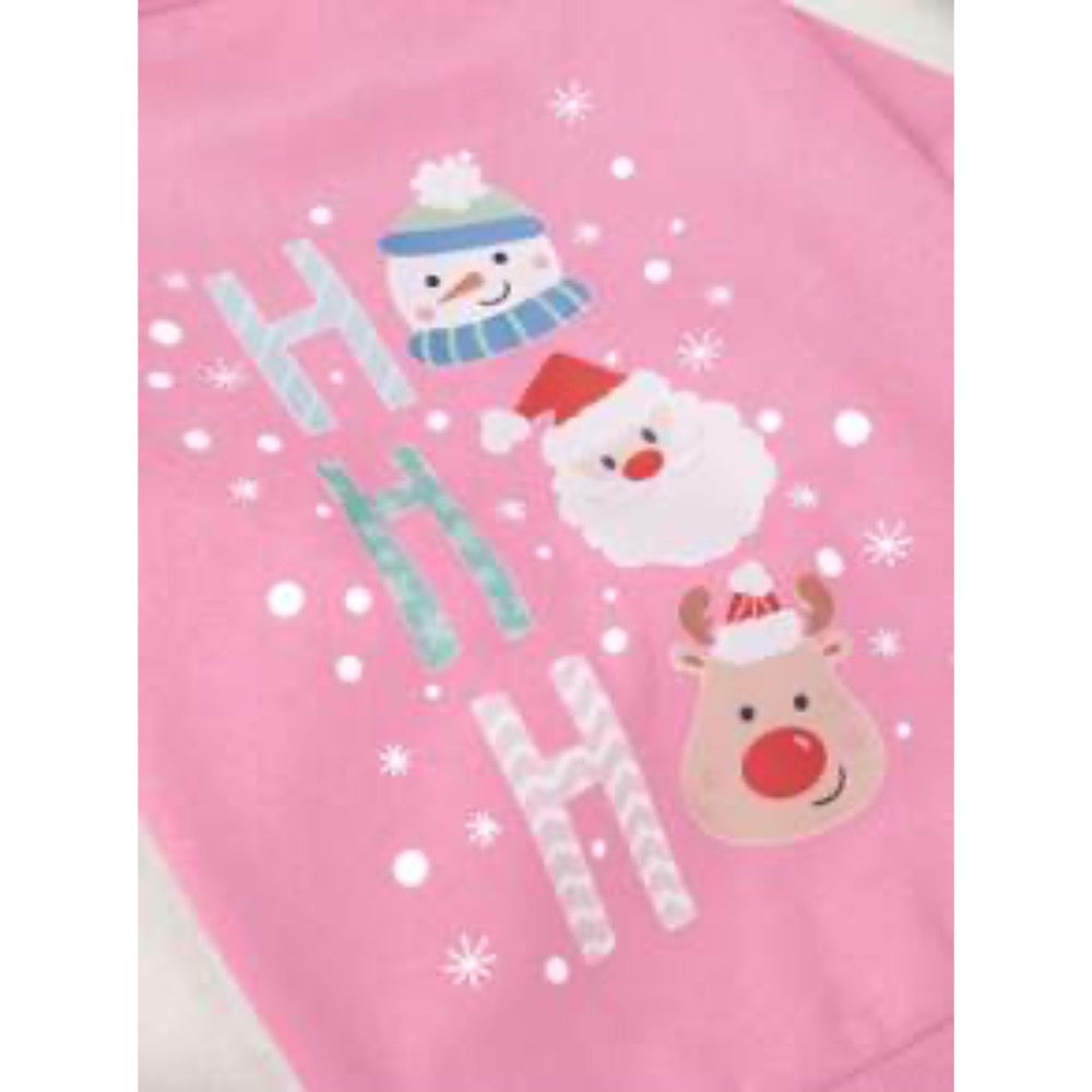 PETSIN Christmas Pink Snowman HOHO Print Crew Neck Sweatshirt