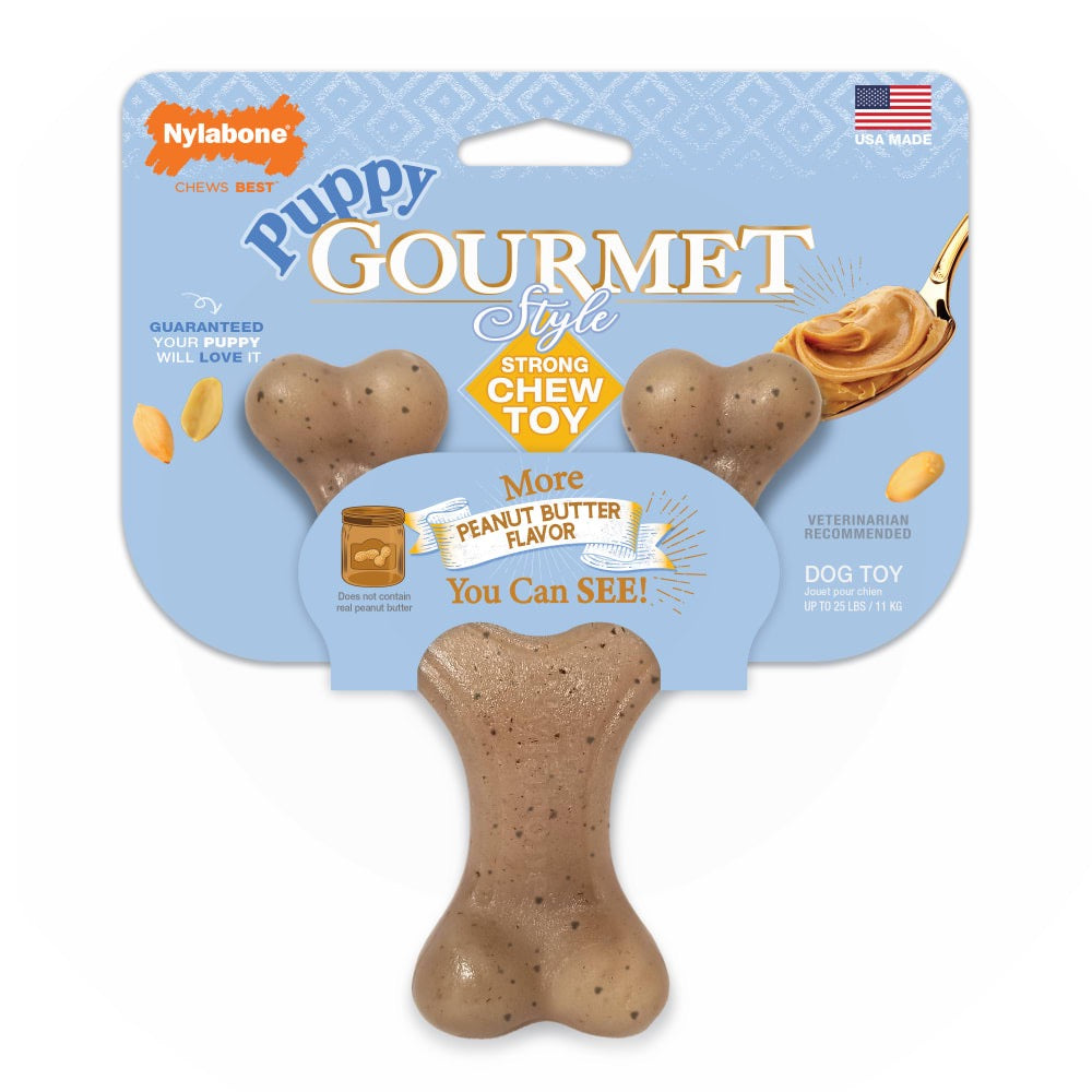 Nylabone Puppy Gourmet Style Strong Chew Toy Wishbone Peanut Butter -Small