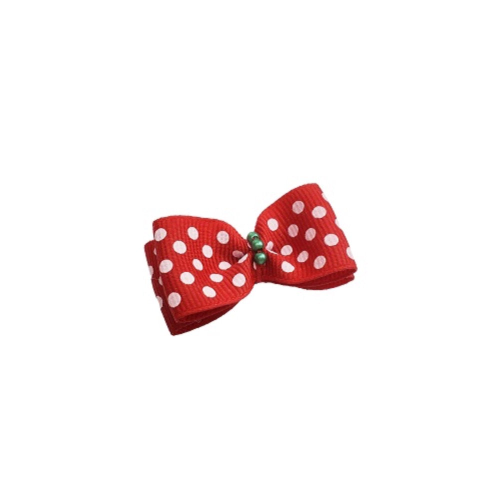 Barker's Bowtique Red with White Polka Dots Canine Clips