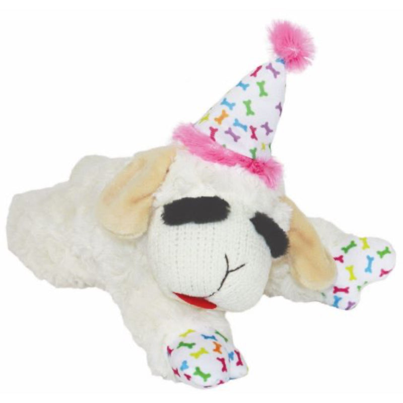 Multipet Lamb Chop with Birthday Hat Plush Dog Toy - Pink 10.5"