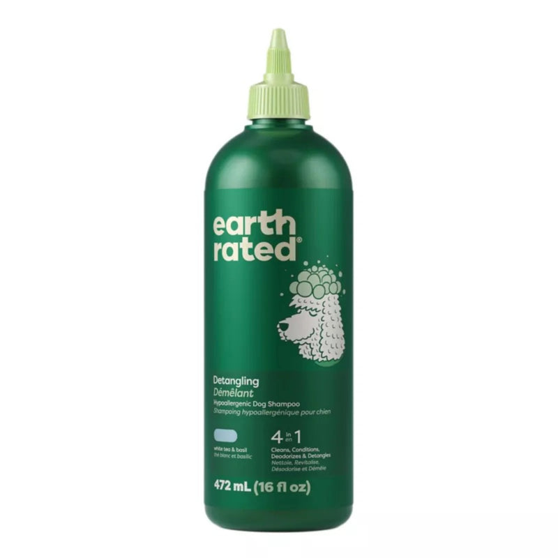 Earth Rated Detangling 4-in-1 Curly Coat Dog Shampoo -White Tea and Basil 16oz