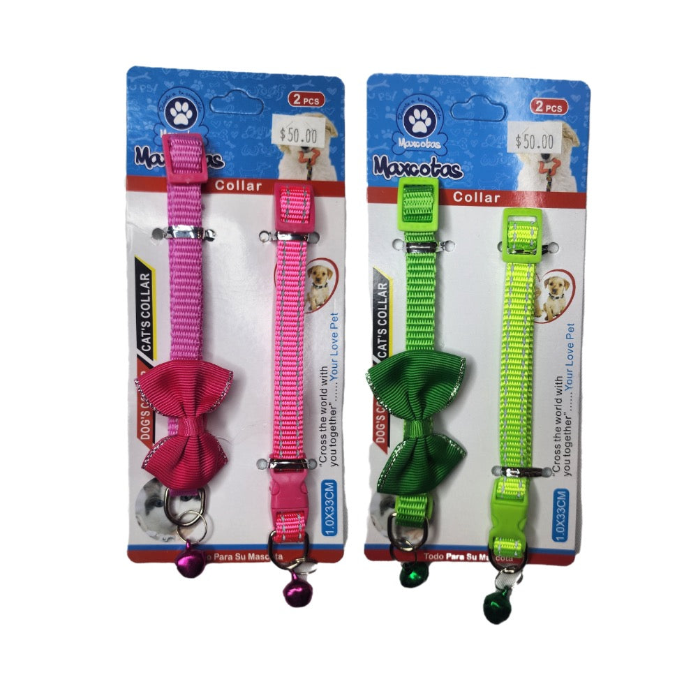 Maxcotas Two- Pack Puppy Collar with Bow and Bell