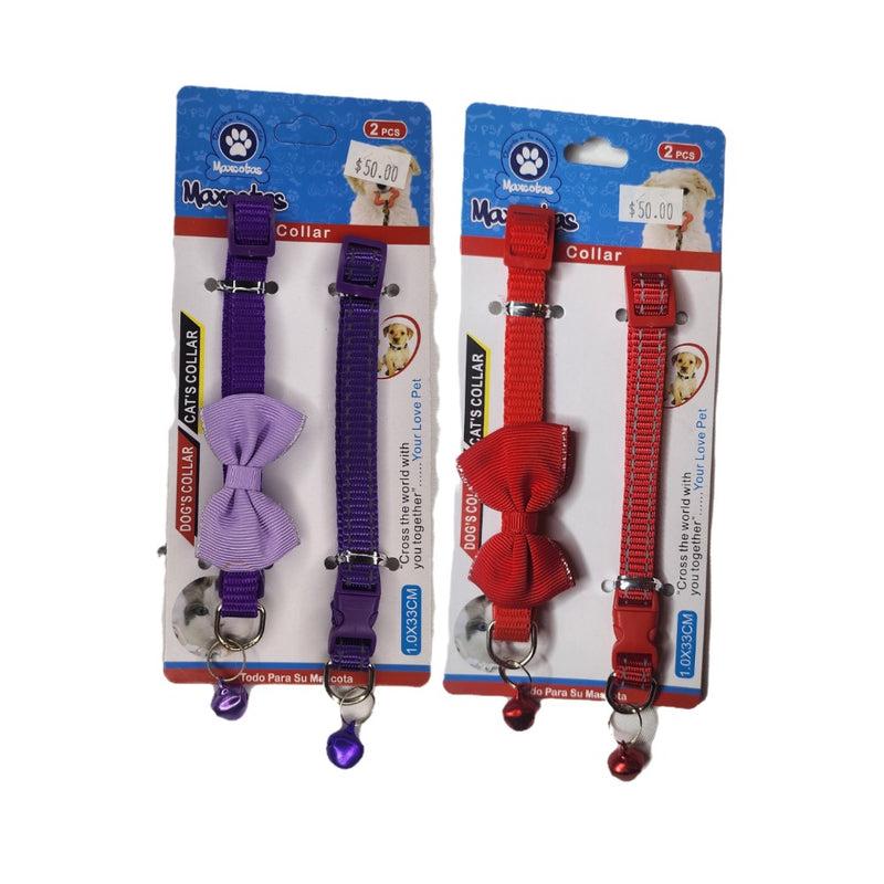 Maxcotas Two- Pack Puppy Collar with Bow and Bell