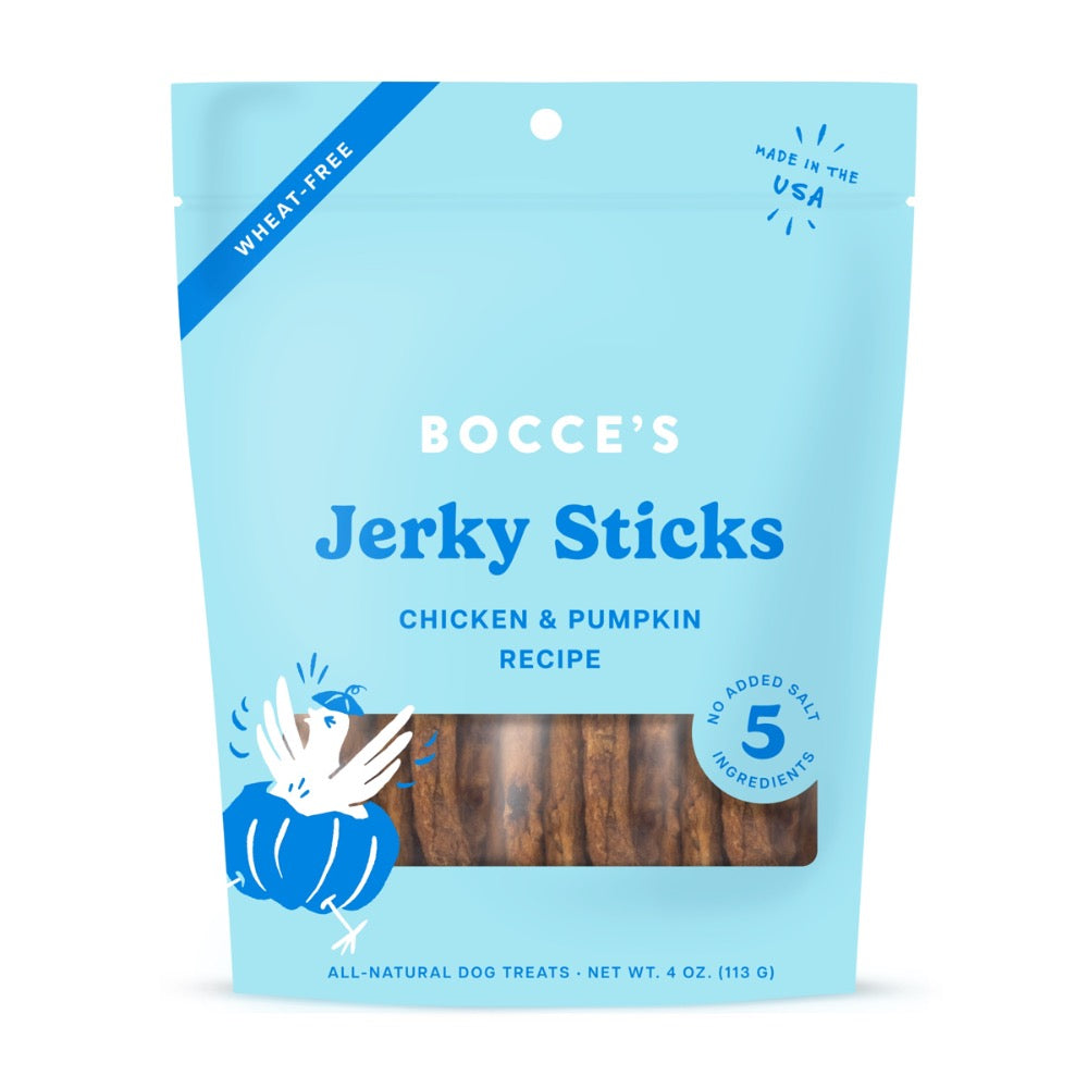 Bocce's Bakery Grazers Chicken & Pumpkin Jerky Sticks 4oz.