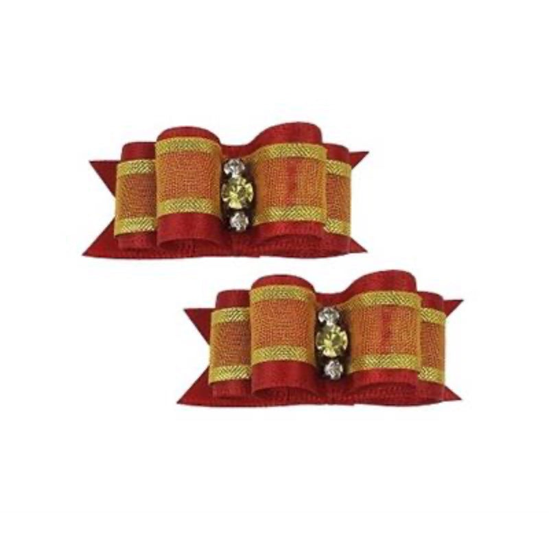 Barker's Bowtique Red and Gold Hair Bows - 2 bows per card