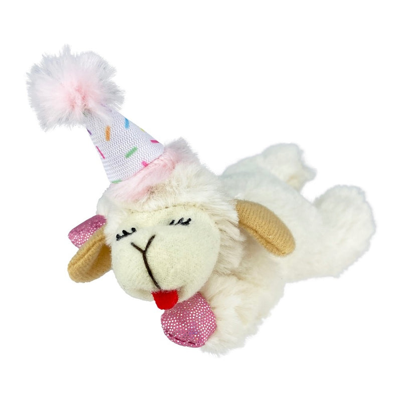 Multipet Lamb Chop with Birthday Hat Cat Toy 4"