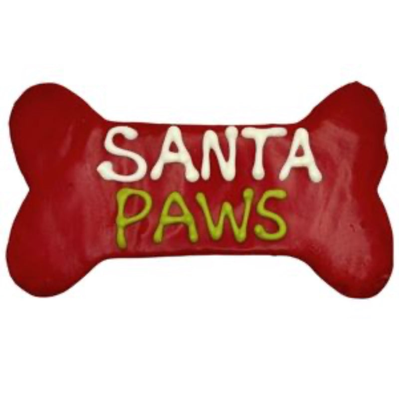 Preppy Puppy Bakery Hand Decorated Molasses Santa Paws Bone Cookie - 5.5"