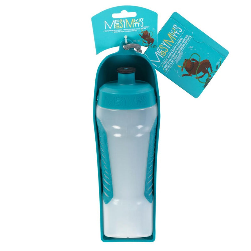 Messy Mutts Travel Water Bottle with Removable Bowl, 16oz / 500mL, Teal