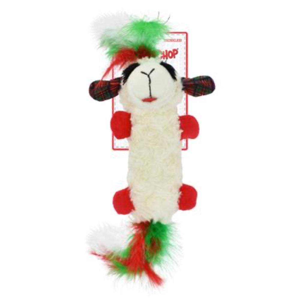 Multipet Holiday Lamb Chop Kuddler with Feathers and Crinkle Cat Toy 11.8"