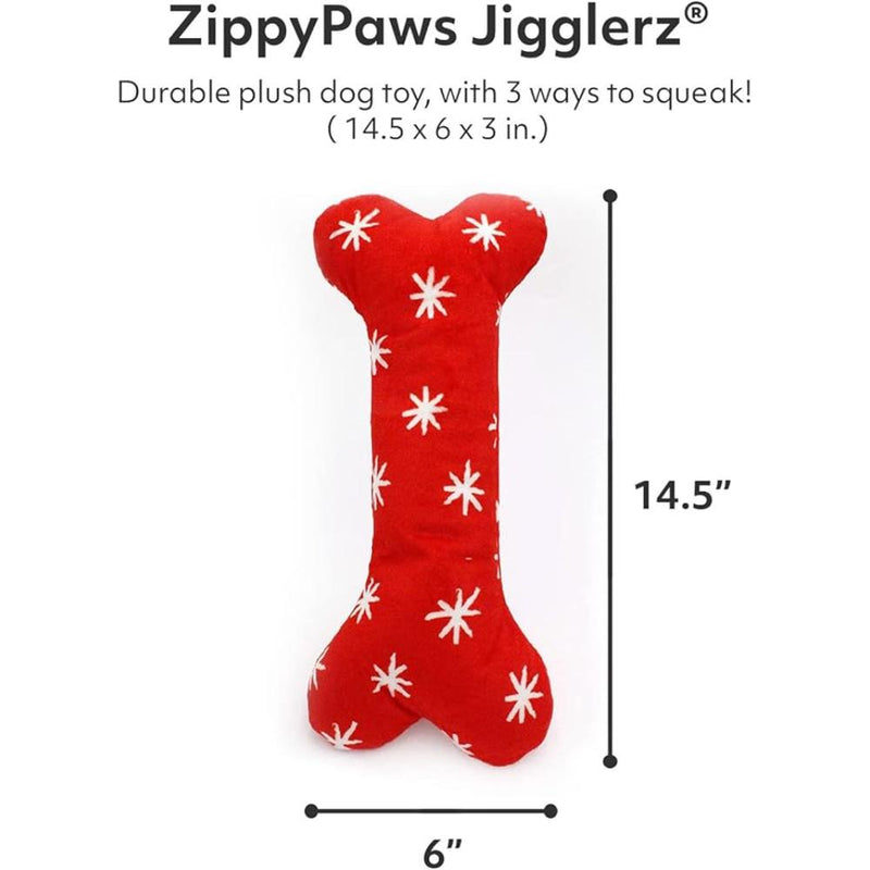 ZippyPaws Holiday Jigglerz Festive Bone Plush Dog Toy