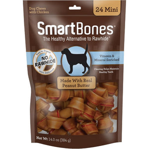 SmartBones Rawhide Free Peanut Butter Bones Mini - 24 count