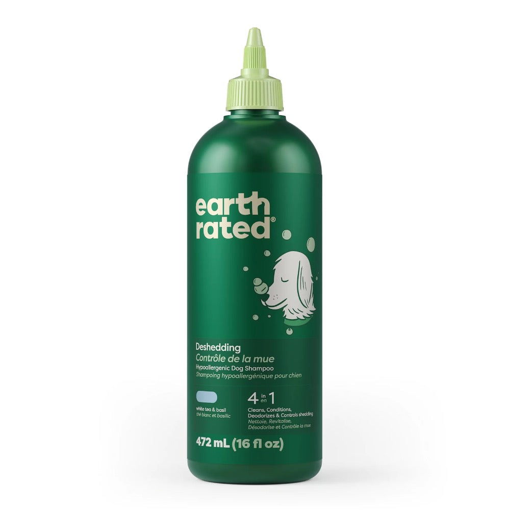 Earth Rated Deshedding 4-in-1 Double Coat Dog Shampoo -White Tea and Basil 16oz