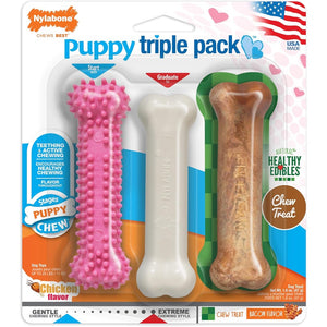 Nylabone Puppy Chew Variety Toy Treat Triple Pack 3 count (Small -  Up To 25 Ibs)