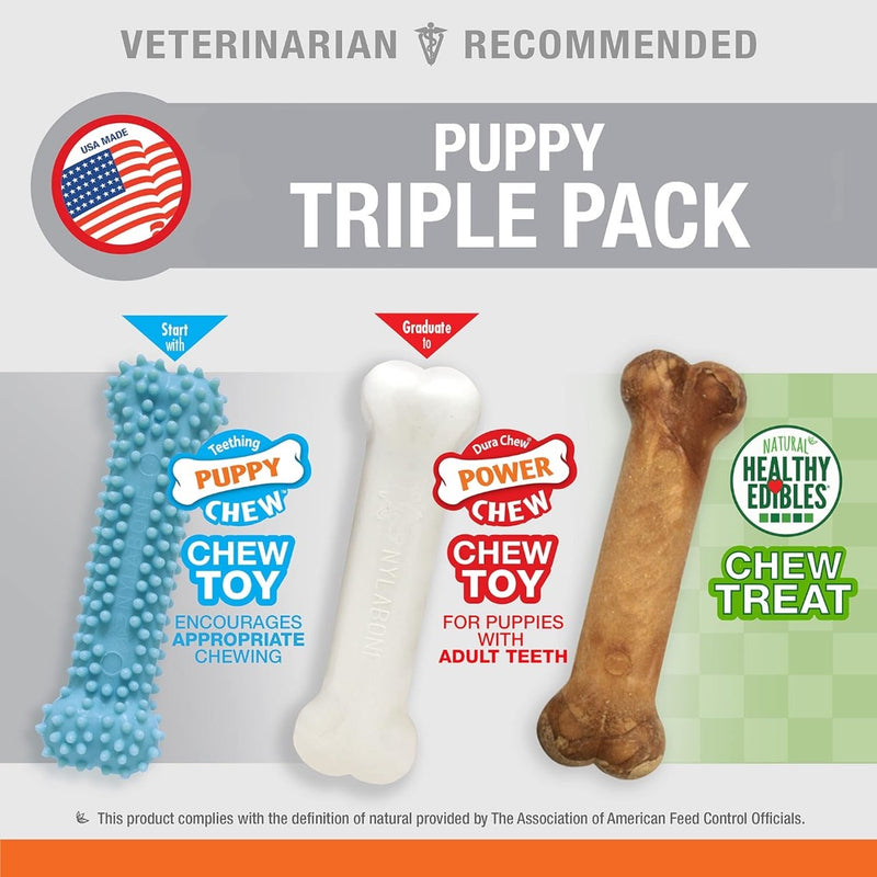 Nylabone Puppy Chew Variety Toy Treat Triple Pack 3 count (Small -  Up To 25 Ibs)