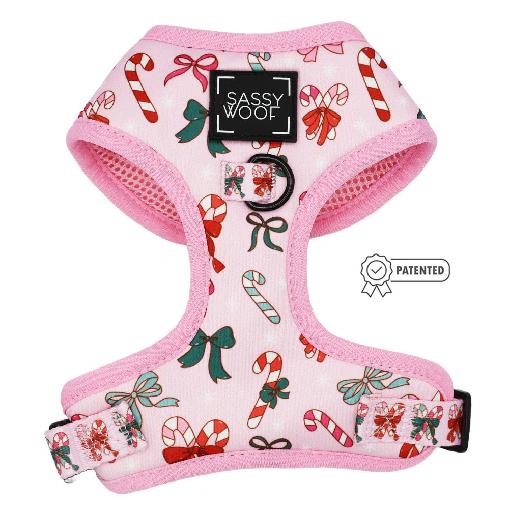 Sassy Woof Dog Adjustable Harness - Candy Cane Coquette