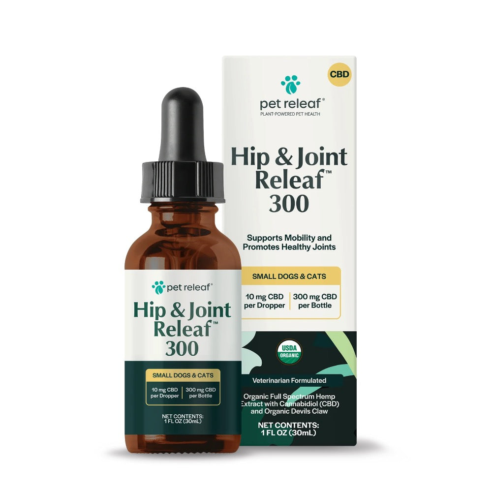 Pet Releaf USDA Organic Hip and Joint Releaf 300mg CBD Oil for Small Dogs & Cats