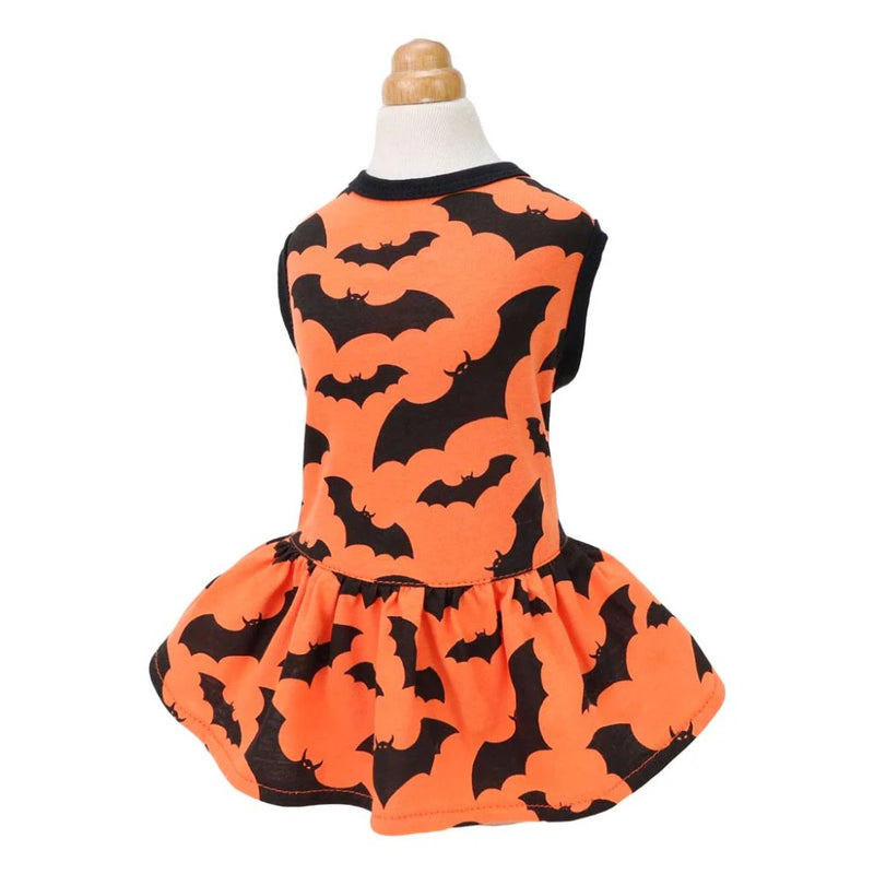 Fitwarm Halloween Orange Bat Print Dress