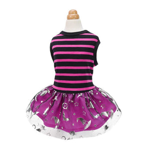 Fitwarm Halloween Pink & Purple Black Stripe Tulle Dress