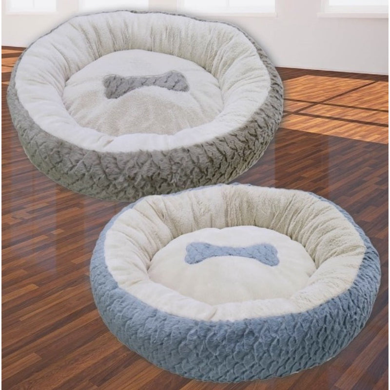 PLAY Round Plush Pet Bed with Bone Design