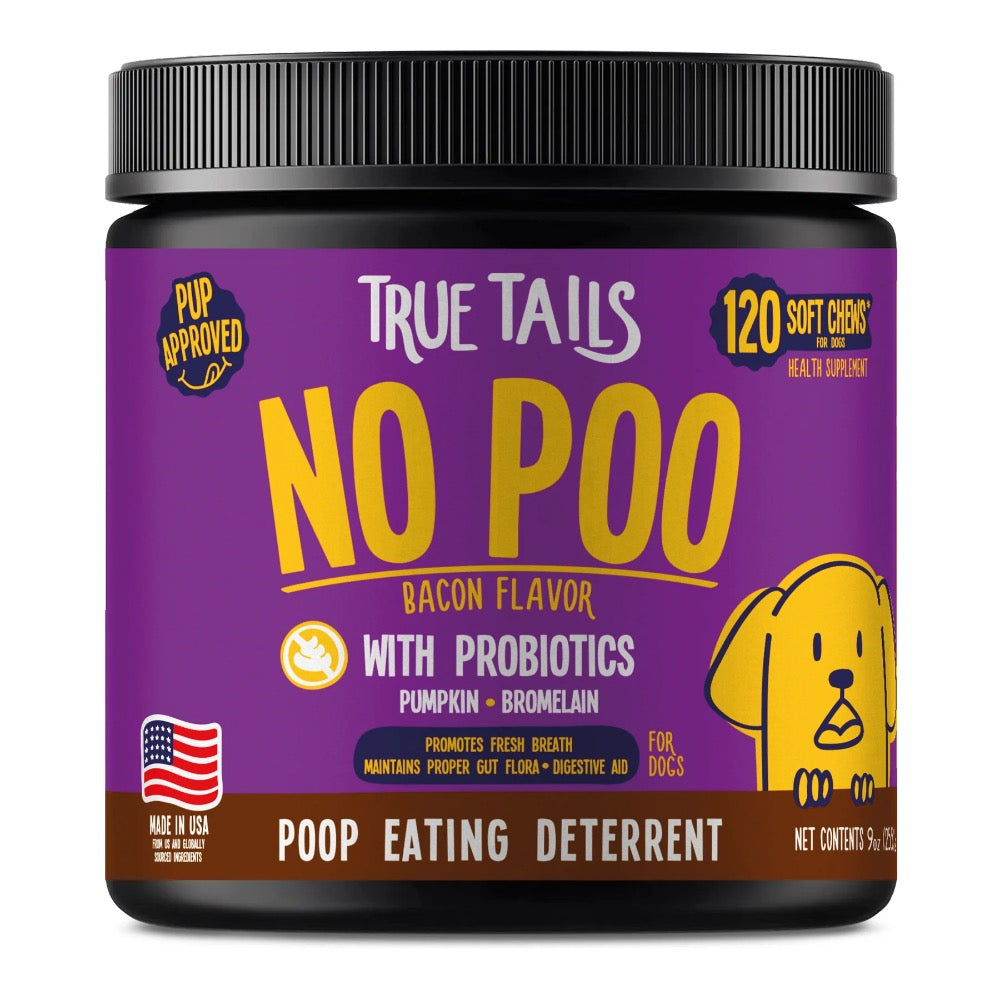 True Tails No Poo Poop Eating Deterrent With Probiotics For Dogs 9oz Jar (120 count)