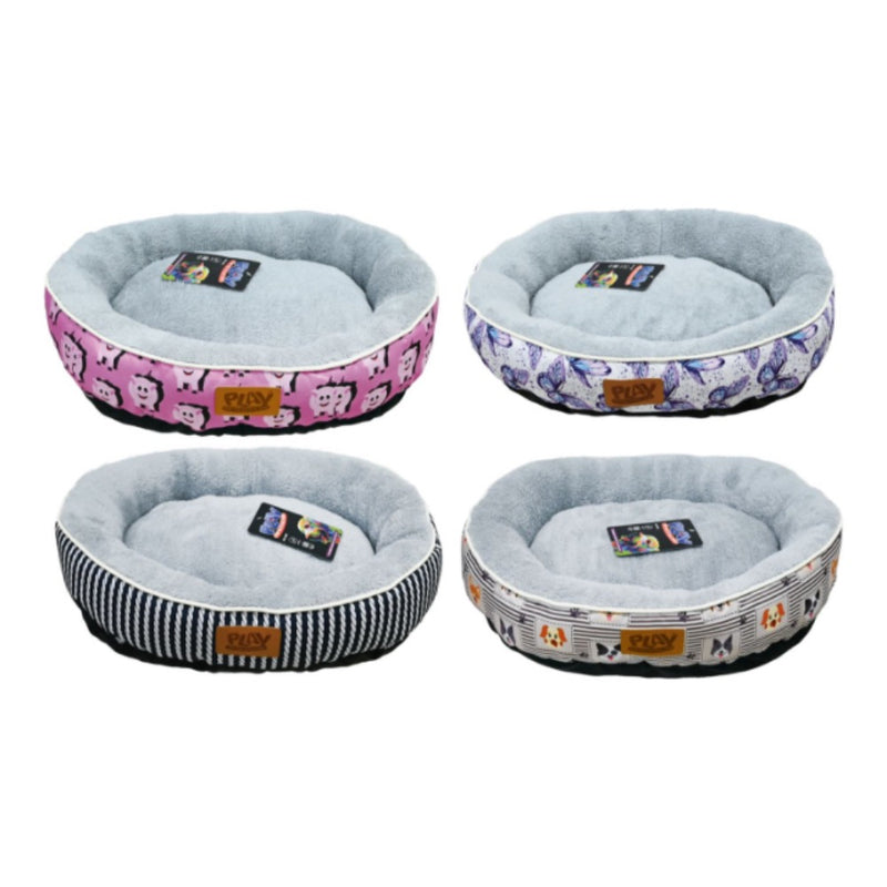 P.L.A.Y Cozy Round Patterned Plush Pet Bed