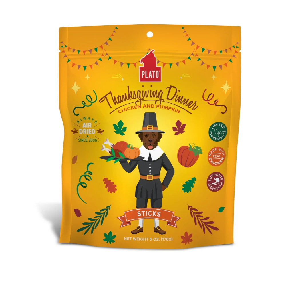 Plato Thanksgiving Dinner Chicken & Pumpkin Sticks Dog Treat 5oz