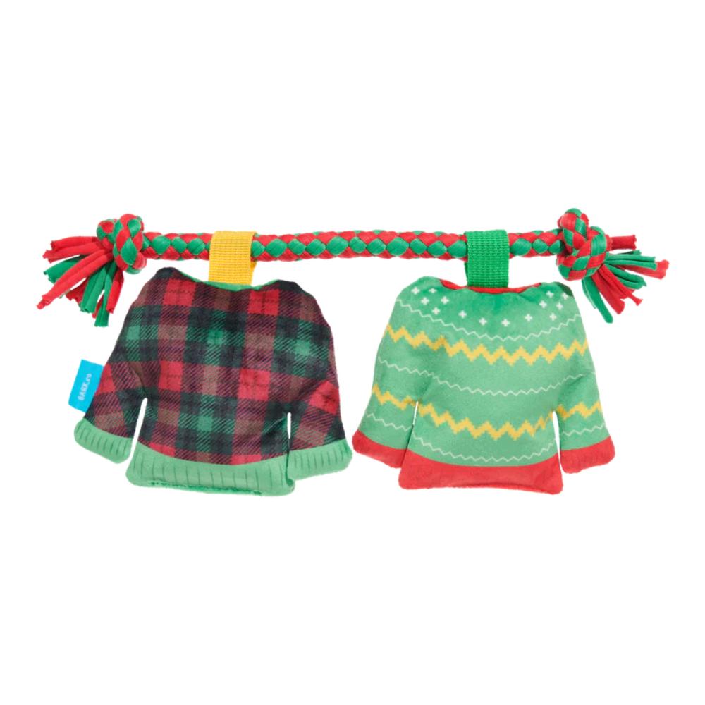 BARK Christmutts Sweater Tug and Rope Plush Dog Toy