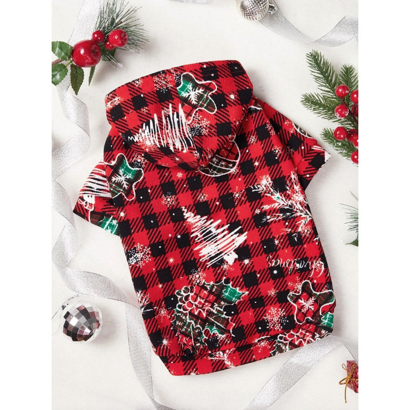 PETSIN Christmas Plaid Print Pet Hoodie