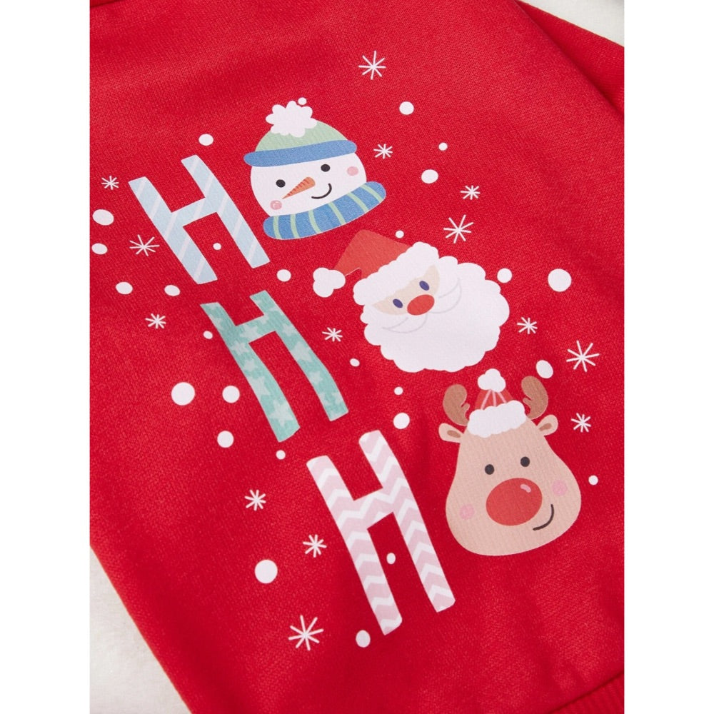 PETSIN Christmas Red Snowman "HOHO" Print Crew Neck Sweatshirt