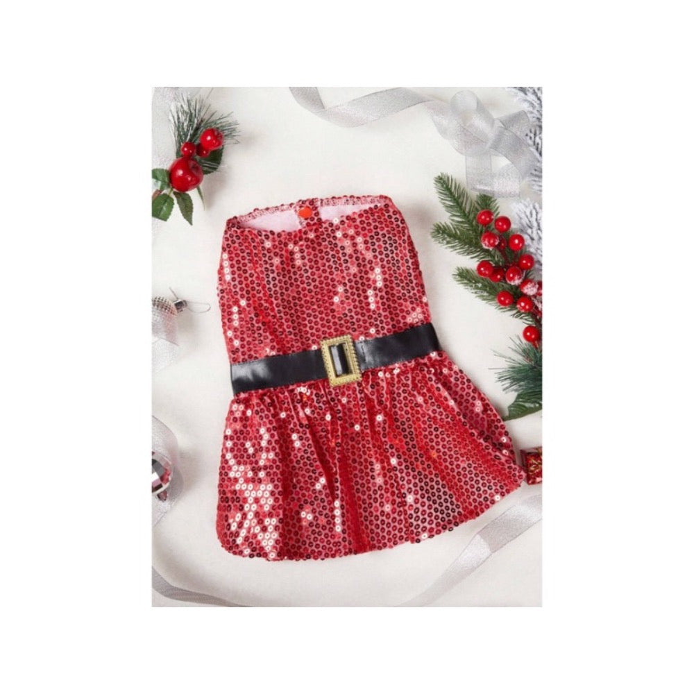 PETSIN Christmas Red Sequined Pet Dress