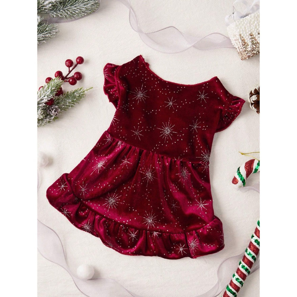 PETSIN Christmas Snowflake & Star Pattern Red Velvet Pet Dress