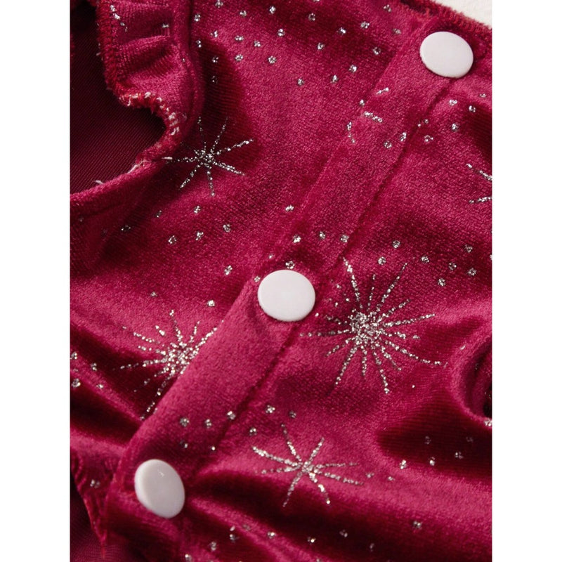 PETSIN Christmas Snowflake & Star Pattern Red Velvet Pet Dress